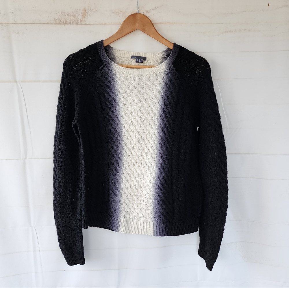 Vince Ombre Women's Black and White Wool Cashmere Sweater - Picture 2 of 9